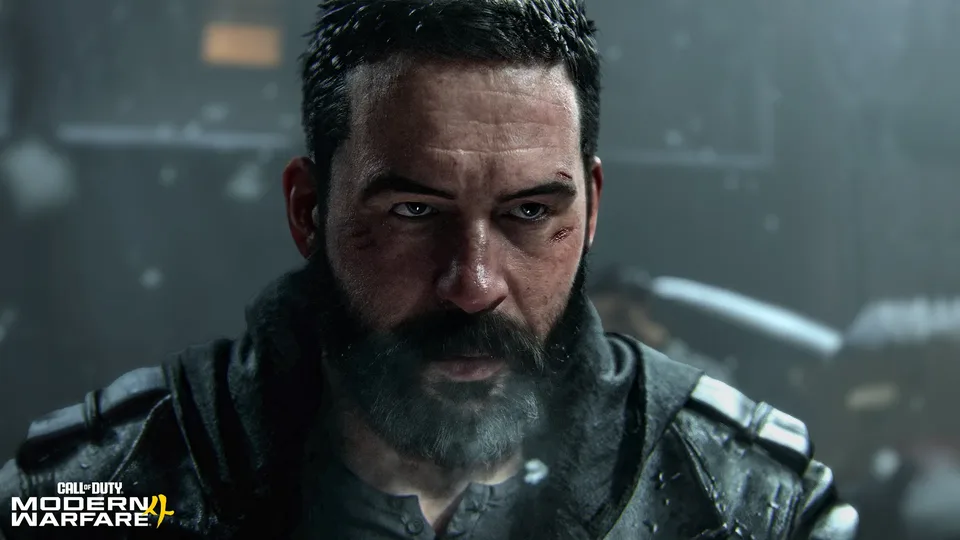 Captain Price close-up in a cold briefing scene